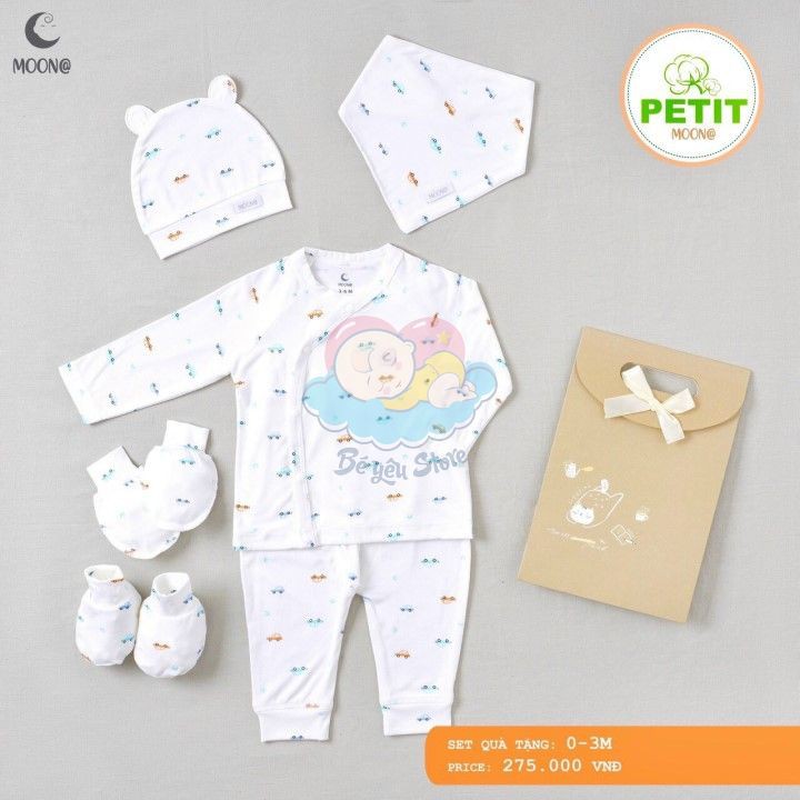 (Tuyển sỉ,ctv) Set quà tặng MOON được làm từ vải Petit cho bé sơ sinh 0-3M