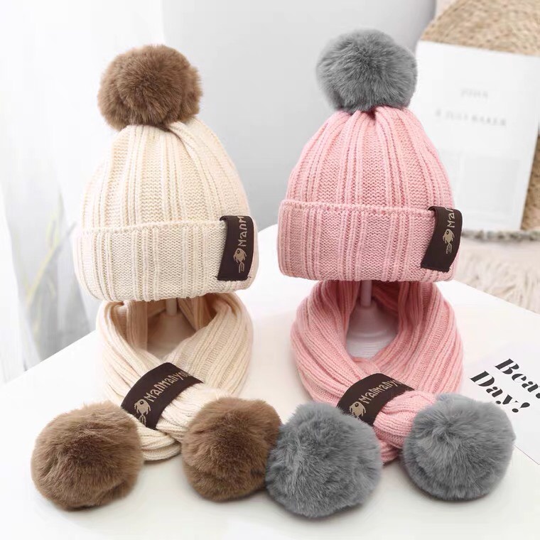 Set mũ len cho bé - Khăn mũ len siêu xinh MANMANYOU cho bé trai bé gái chất len mềm dày dặn mẫu mới nhất SKM