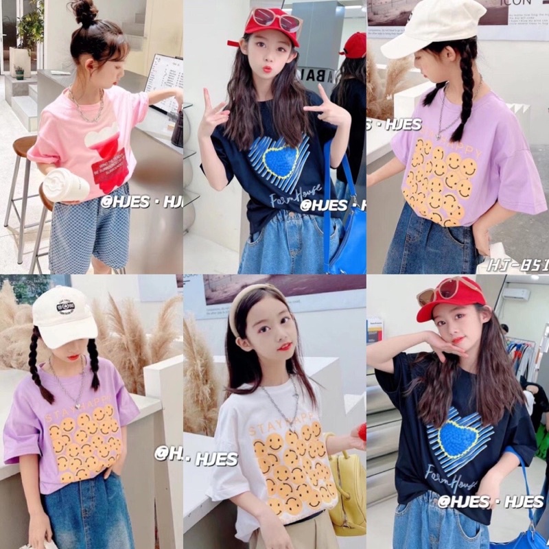 Áo phông Korea cao cấp cho bé gái, áo cotton Hàn Quốc cỡ lớn cho bé gái tuổi teen 40kg, áo thun bé gái size đại