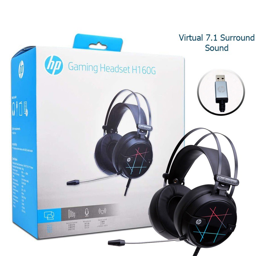 Tai nghe 7.1 gaming HP H160GS led RGB - âm thanh stereo cực chất (Đen)