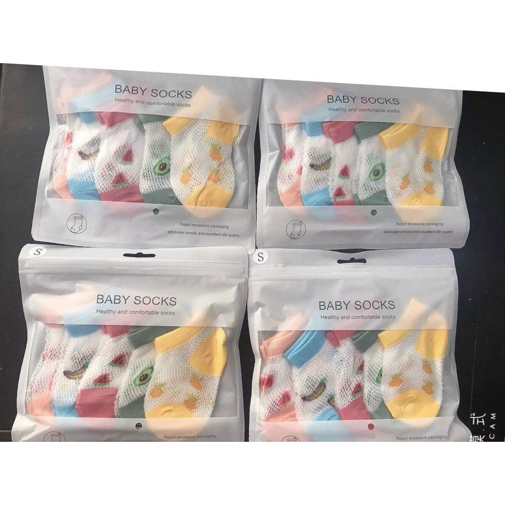 SET 5 Đôi Tất Lưới Điều Hòa Họa Tiết Hoa Quả Đáng Yêu Cho Bé
