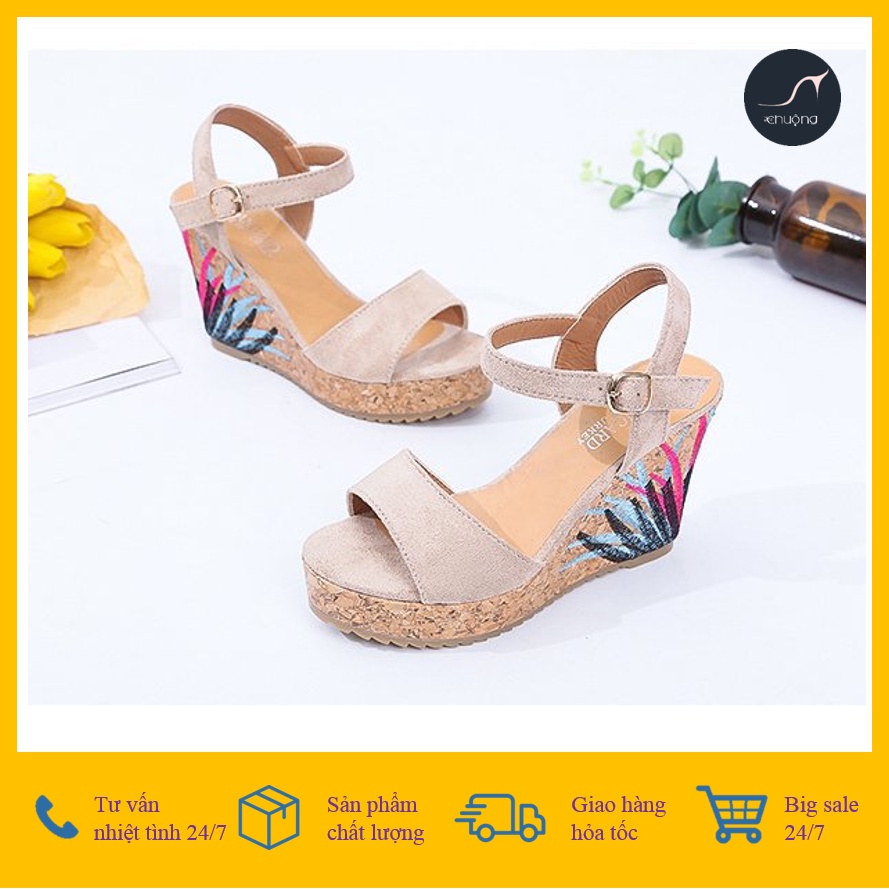 [ ẢNH THẬT ] GIÀY ĐẾ XUỒNG NỮ SANDAL THÊU HOA CỰC CHẤT THỜI TRANG ĐỘC ĐÁO HÀN QUỐC 10cm