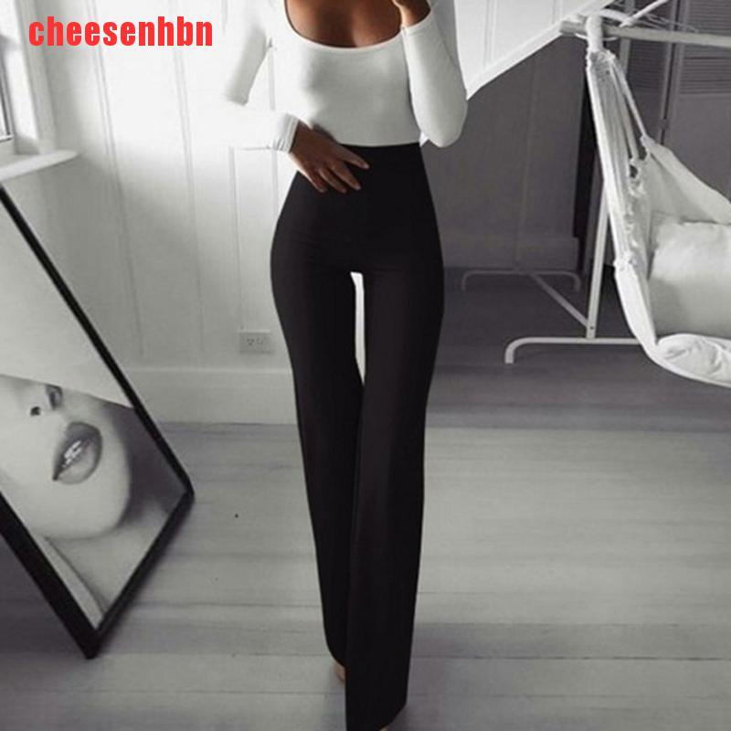 [cheesenhbn]Women Solid High Waist Flare Wide Leg Chic Trousers Bell Bottom Yoga Pants