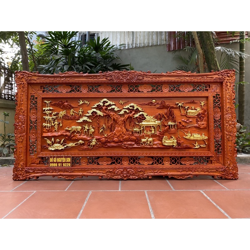 Tranh gỗ đục cảnh đồng quê kt 97 x 197/ 5cm