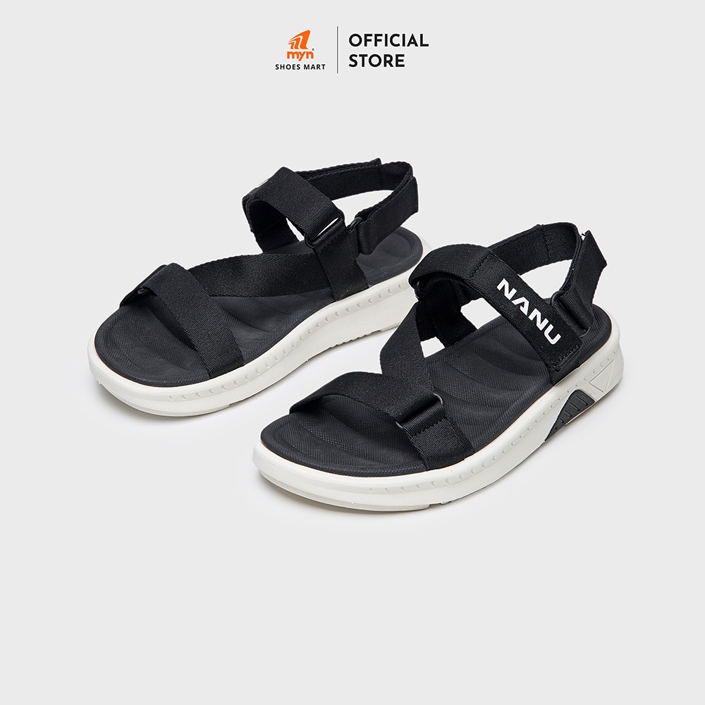 Giày Sandal nam nữ Nanu 08 Black White 2 quai phối chéo quai hậu tháo rời, đế EVA phylon