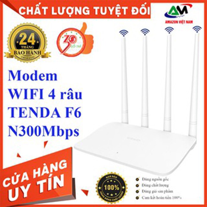 Router Wifi 4 râu F6 tenda 4 cổng Lan cột sóng 5 dBi có app quản lý - Bảo hành 12 tháng