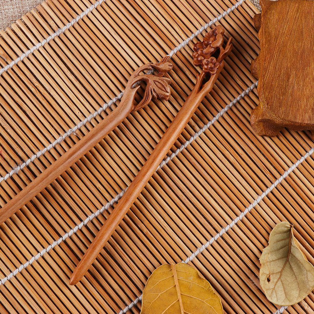 Trâm cài tóc bằng gỗ đào chạm khắc thủ công phong cách cổ điển thời trang cho nữ