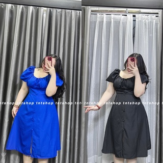 ĐẦM NỮ DÁNG DÀI TAY PHỒNG NÚT BỌC XẺ TÀ [TNT SHOP BIGSIZE 60KG 90KG]