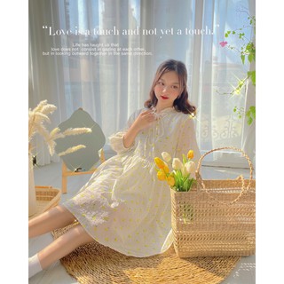 Váy suông hoạ tiết hoa nhí be nhạt nữ tính nhiều ulzzang - Made by Toneontone TOT