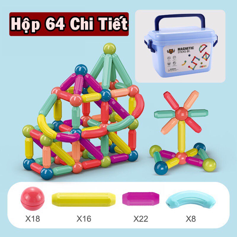 Ghép hình nam châm 3D Magnetic Bar từ tính, bộ xếp hình lego thông minh sáng tạo cho bé 2021