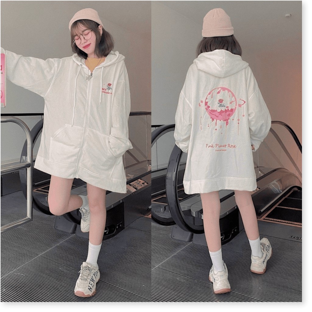 ÁO HOODIE NỮ PHỐI HÌNH TINH CẦU HOA HỒNG SIÊU CUTE SIÊU ĐÁNG YÊU
