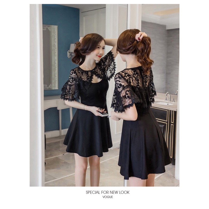 XV018-ĐẦM XOÈ PHỐI REN ĐEN