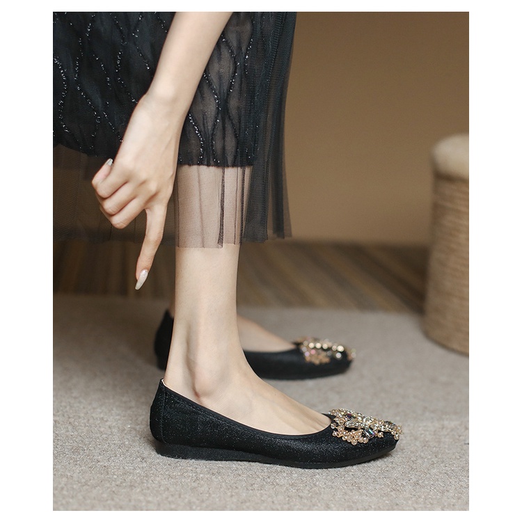 Giày Búp Bê Da Mềm Đính Đá Thời Trang Hàn Quốc Cho Nữ