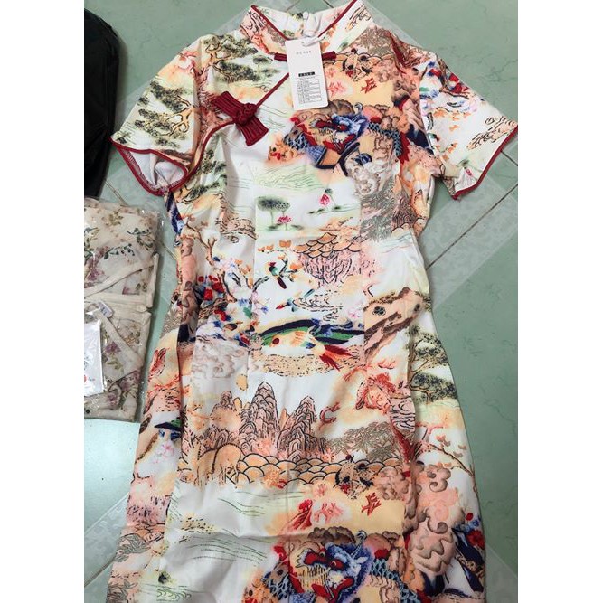 (Sẵn M) Sườn xám in hoạ tiết Trung Hoa (ảnh thật) | BigBuy360 - bigbuy360.vn