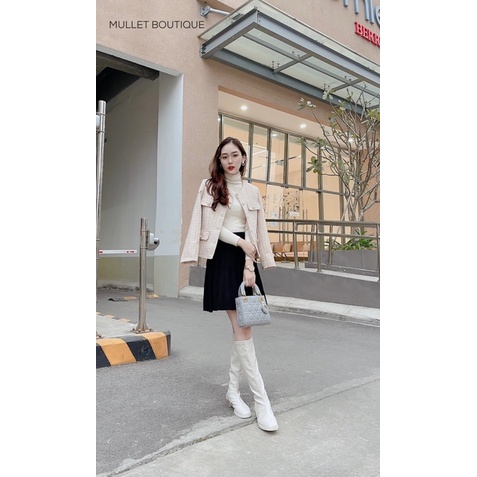 ÁO TWEED THỜI TRANG BEIGE HAI NẮP TÚI