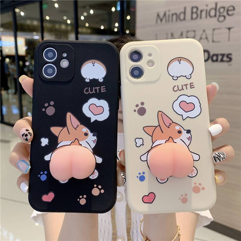 Cute 3D Cartoon Soft Dog Corgi Silicone Butt Phone Case For iPhone 11 12 Pro Max 7 8 Plus SE2020 X XR XS Mini Cover Funda Coque
