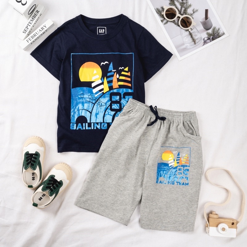 Bộ cotton hè bé trai Janeshop, Set quần áo cộc tay size đại bé trai 20-55kg