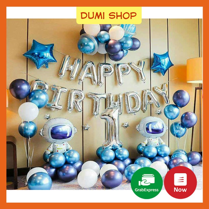 Set Bóng Bay Trang Trí Sinh Nhật Hình Phi Hành Gia Cho Bé Trai Có Kèm Bơm Hơi - Dumi Shop
