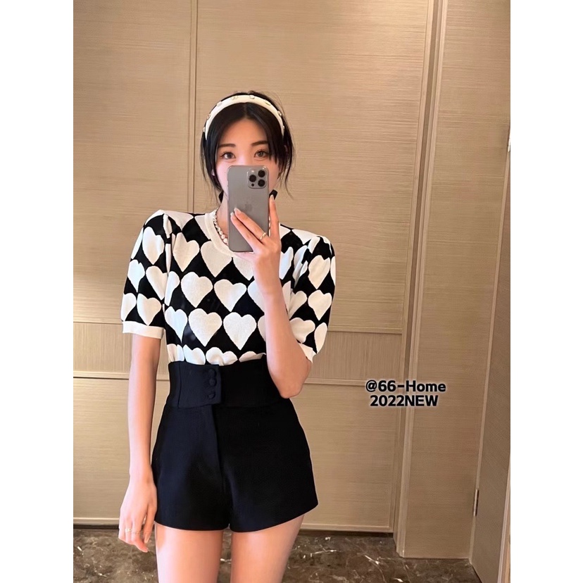 Áo Len Tay Ngắn Phồng Cổ Tròn Phong Cách Cổ Điển Dành Cho Nữ