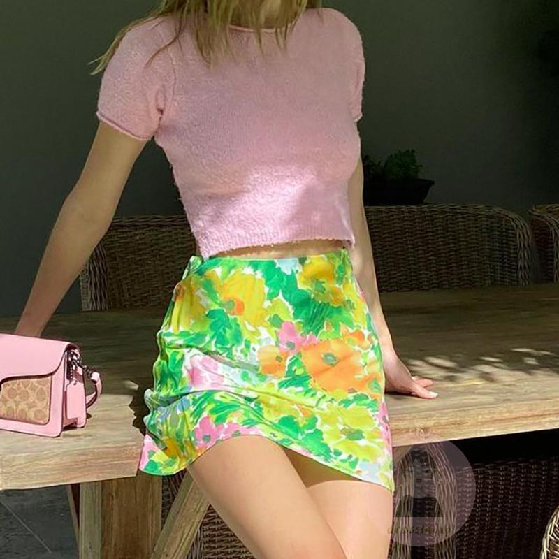 Chân Váy Chữ A Họa Tiết Hoa Vintage Thời Trang Cho Nữ