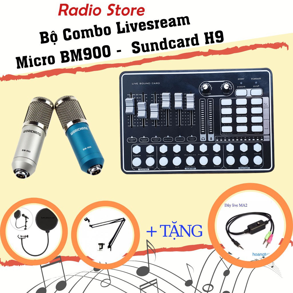 Mic livestream BM-900, sound card H9 full bộ livestream không dây cao cấp, âm chuẩn cho ca sỹ