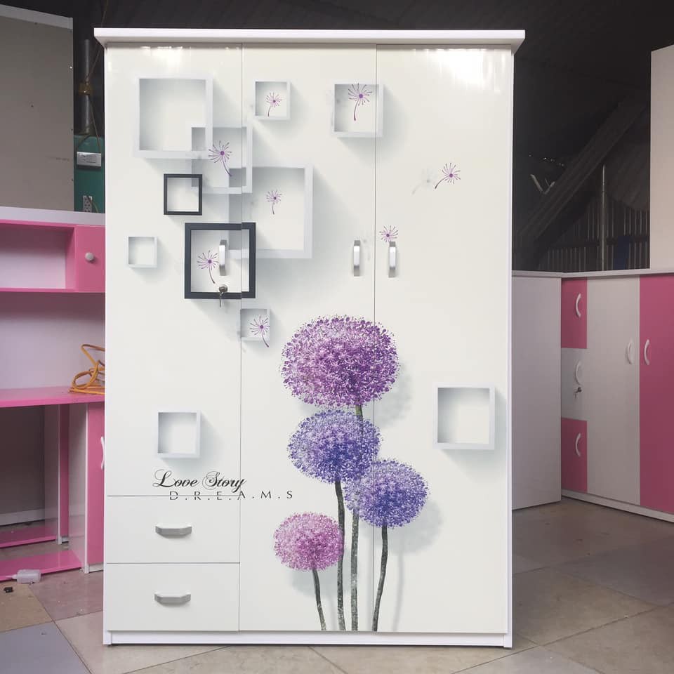 Tủ Nhựa Đài Loan - FREESHIP tủ nhựa 3 cánh in tranh 3D đựng quần áo chăn màn