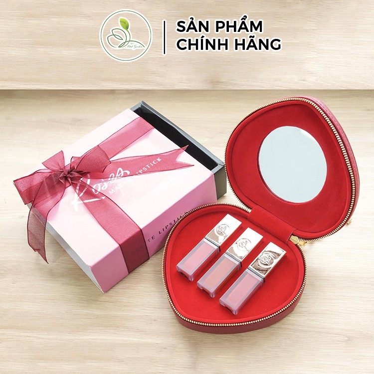 Combo Quà Tặng 3 Son Mini Garden Roses Matte Lipstick - HeartBox - 3 Son Độc Đáo ; Bền Màu ; Lâu Trôi