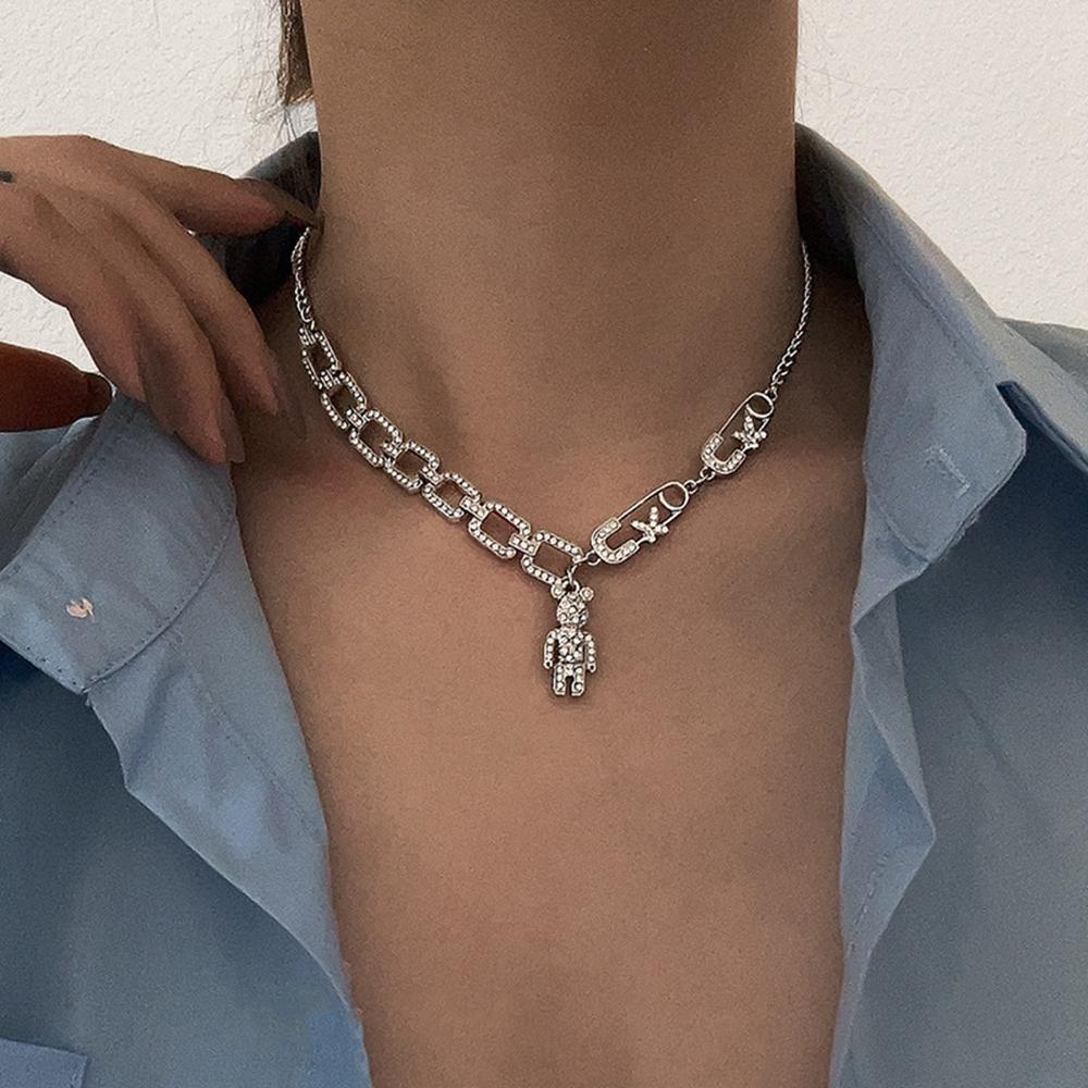 Fallforbeauty Dây Chuyền Hợp Kim Lấp Lánh Phong Cách Hàn Quốc|Dây Xích Nối Phong Cách Hip hop Cá Tính