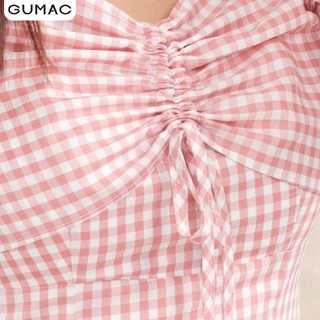 Đầm nữ caro rút ngực GUMAC DA1002