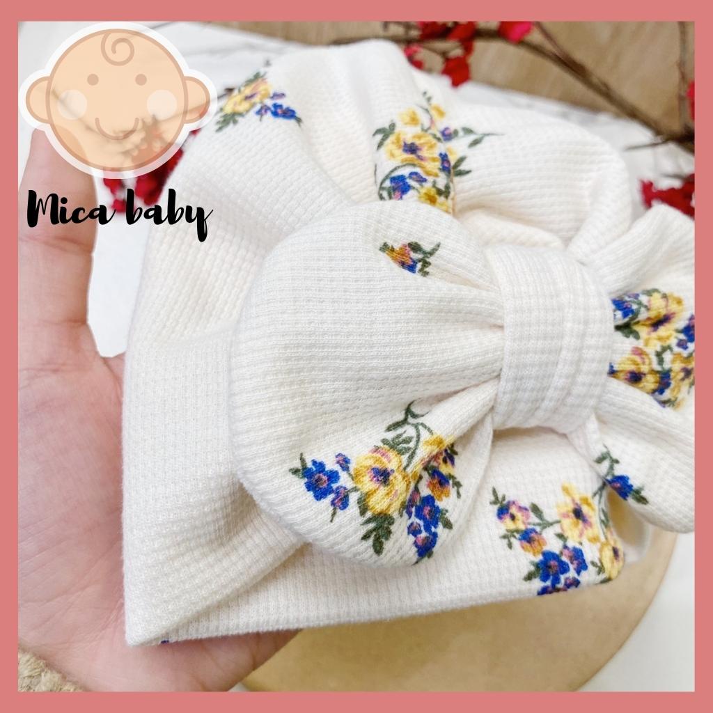 Mũ nón turban nơ trắng họa tiết hoa dễ thương cho bé 6-10kg Mica baby MTB82