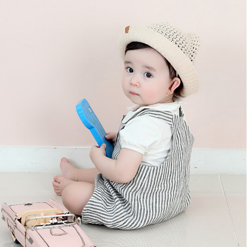 Kids Baby Summer Cotton Yarn Hats Boy Girls Cute Bear Ears Beach Straw Hat Hollow Breathable Basin Cap Toddler Travel Caps