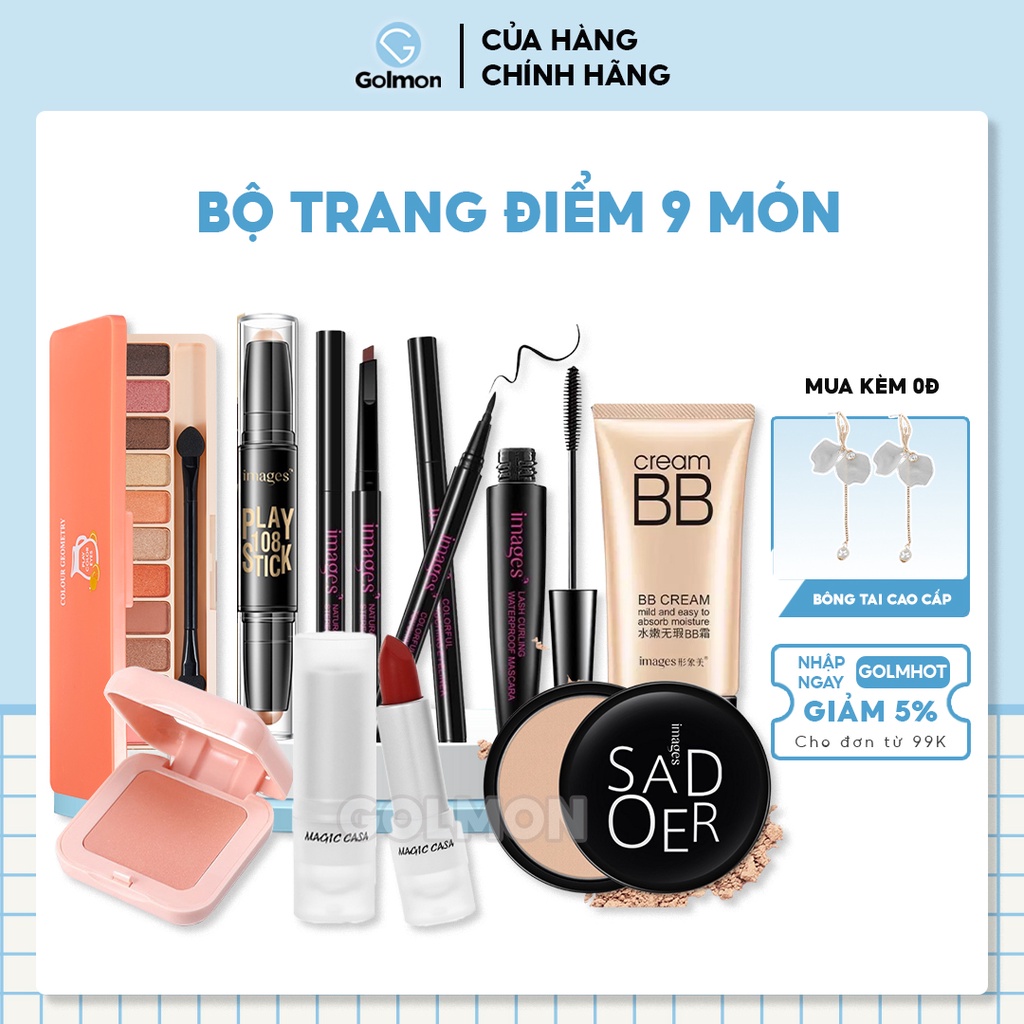 Bộ trang điểm cá nhân 9 món cho người mới bắt đầu bộ makeup đầy đủ set trang điểm chuyên nghiệp GM-BTD-M905