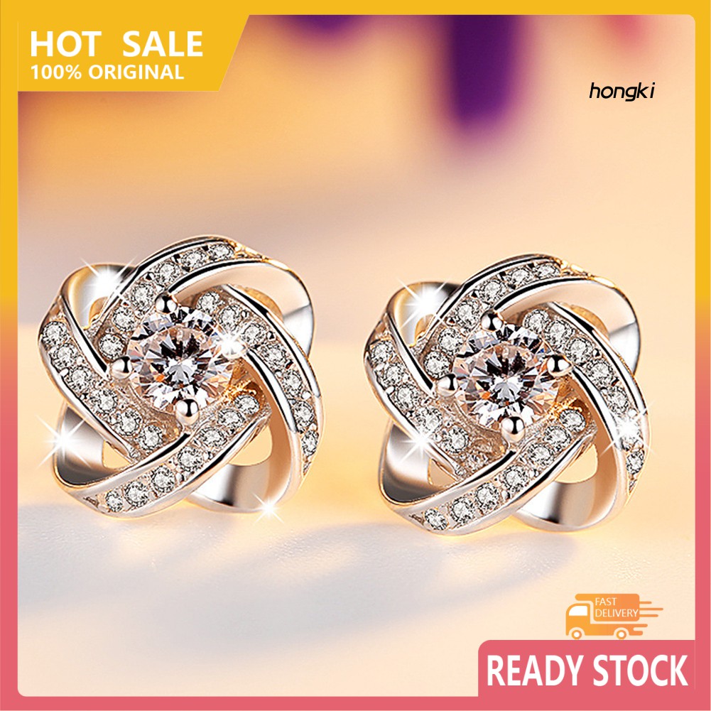 Đôi khuyên tai hình hoa đính kim cương giả thời trang cho nữ