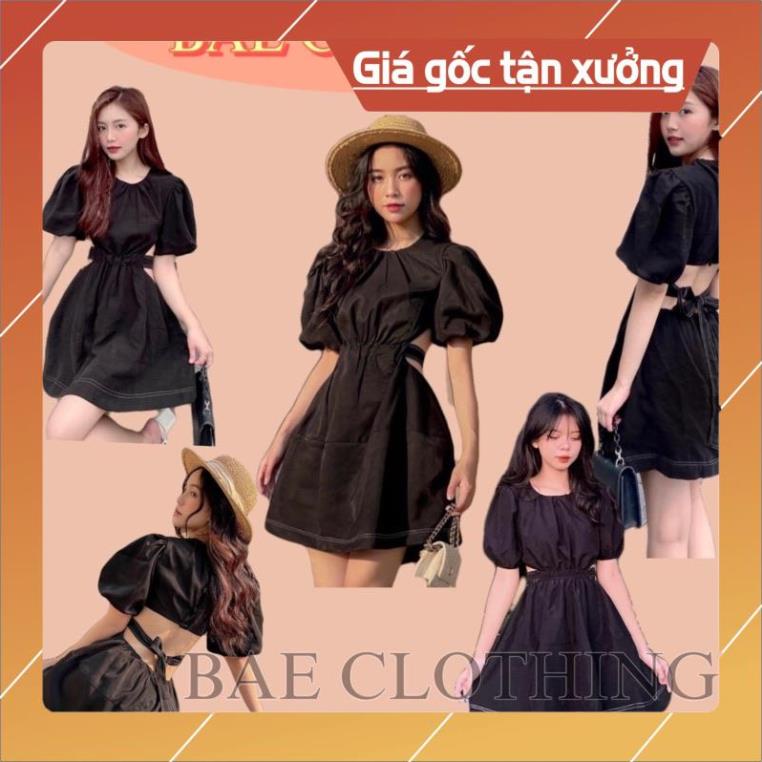 ĐẦM ĐEN ANNA DRESS thiết kế cut-out hở lưng sexy phần eo bo chun co giãn sau lưng thắt nơ có lót trong chất kaki chéo