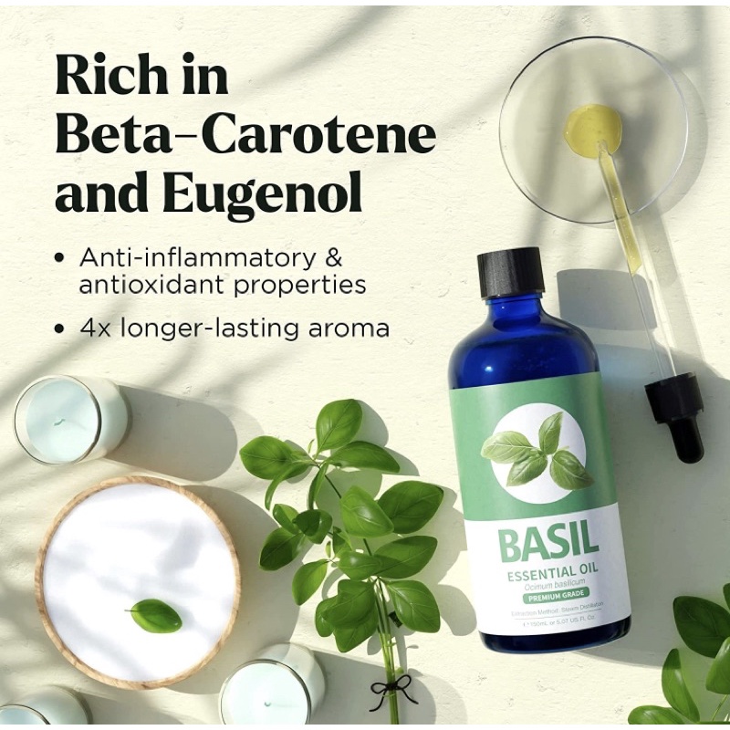 Tinh dầu húng quế hữu cơ Organic Lagunamoon Basil Essential Oil 150ml USA