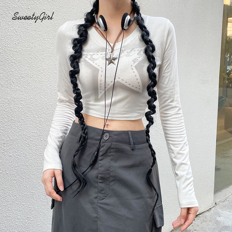 Áo Thun Tay Dài Cổ Tròn Dáng Ôm In Hình Ngôi Sao Thời Trang 2022 Cho Nữ