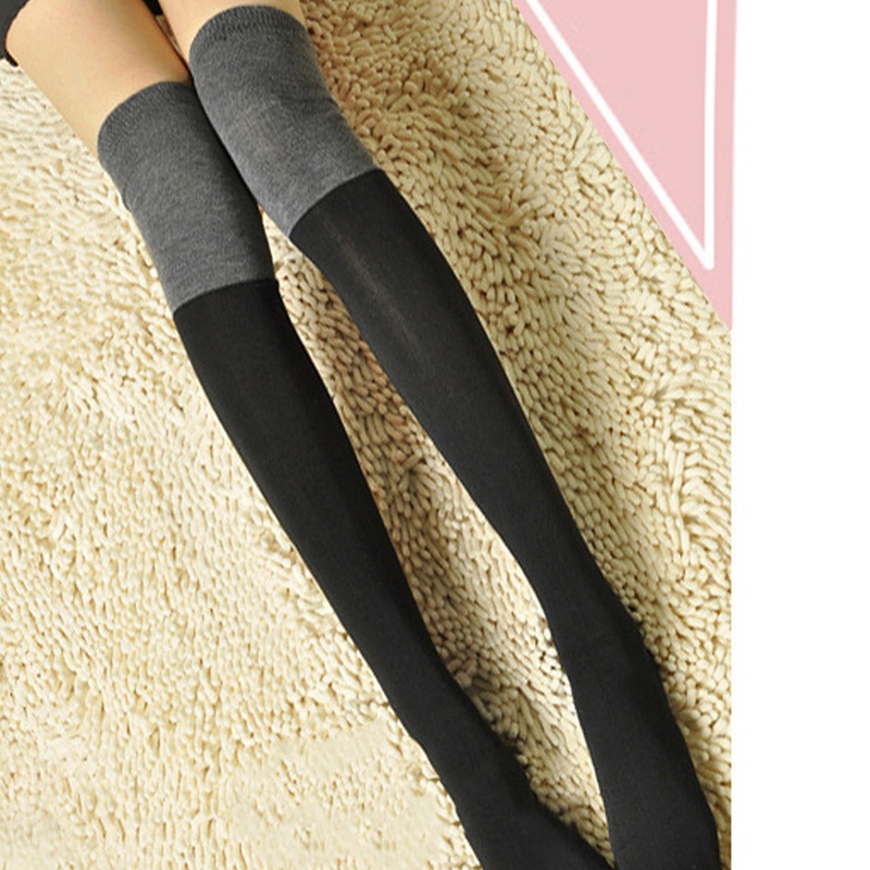 Xiangbao Tất Cotton Dệt Kim Dài Qua Gối Phối Màu Tương Phản Co Giãn Mùa Thu Cho Nữ Sinh Kne