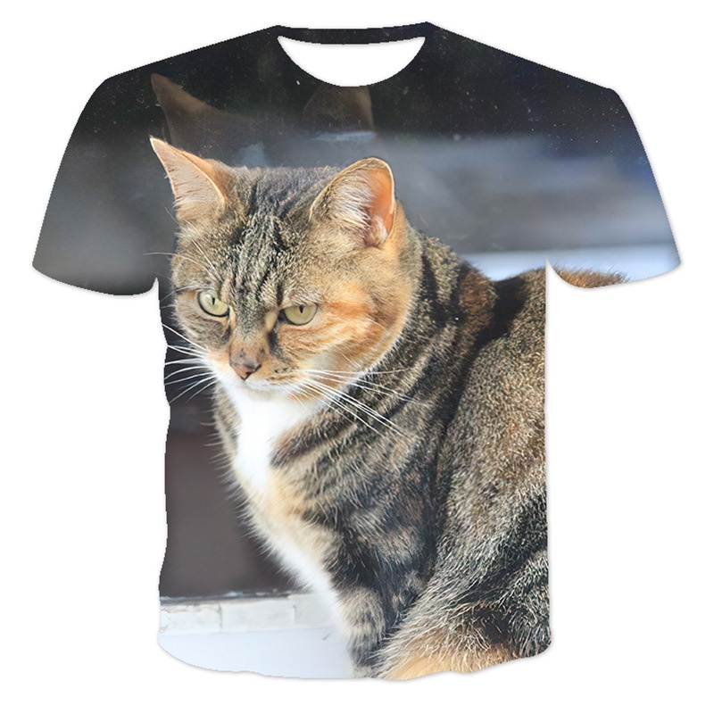 Men's 3D cute cat print round neck short-sleeved T-shirt XXS-6XL