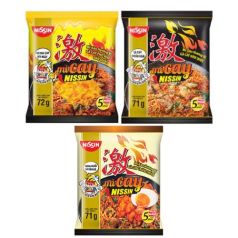 Thùng Nissin 6 lốc mì Xào 3 Vị Gà cay Phô Mai, Gà Cay Trứng Muối, Gà Cay, Súp Hàn