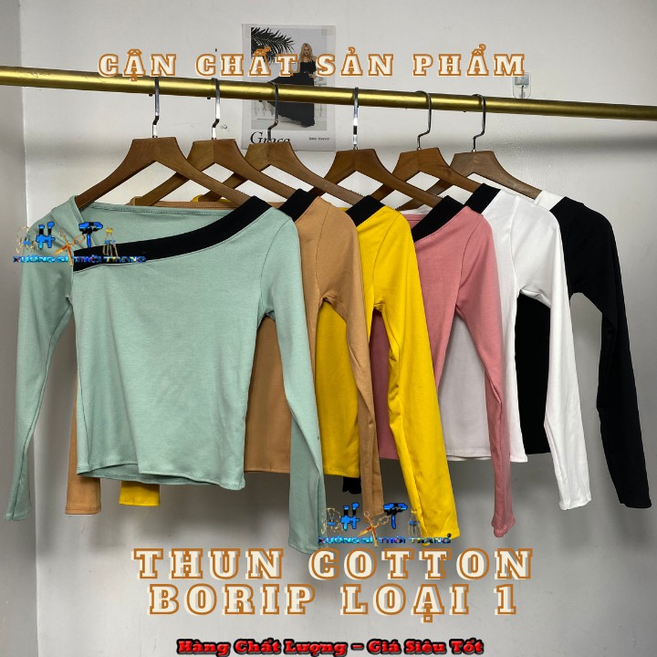 Áo phông nữ đẹp dáng ôm body cổ chữ xéo tay dài màu trắng đen phong cách hàn quốc cực dễ thương thời trang 2021