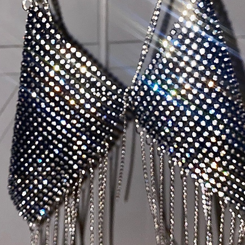 Brroa Áo Ngực Dây Xích Tua Rua Đính Đá Pha Lê Lấp Lánh Quyến Rũ Cho Nữ Đi Tiệc Bãi Biển H
