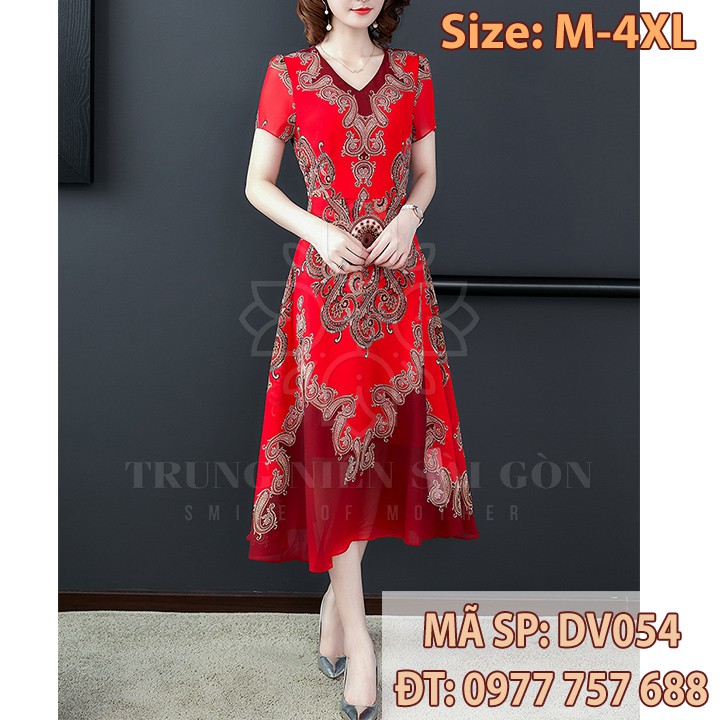 Đầm 3xl 4xl voan hai lớp đi đám cưới u50 mẹ trung niên DV054