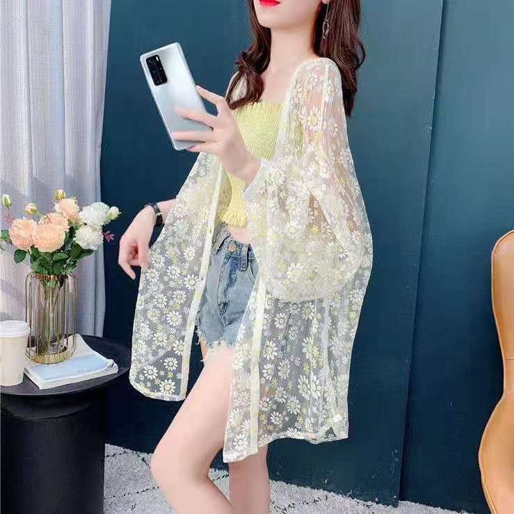 Áo Khoác Lưới Chống Nắng In Họa Tiết Hoa Cúc Phong Cách Hàn Quốc Thời Trang Mùa Hè Cho Nữ 2022