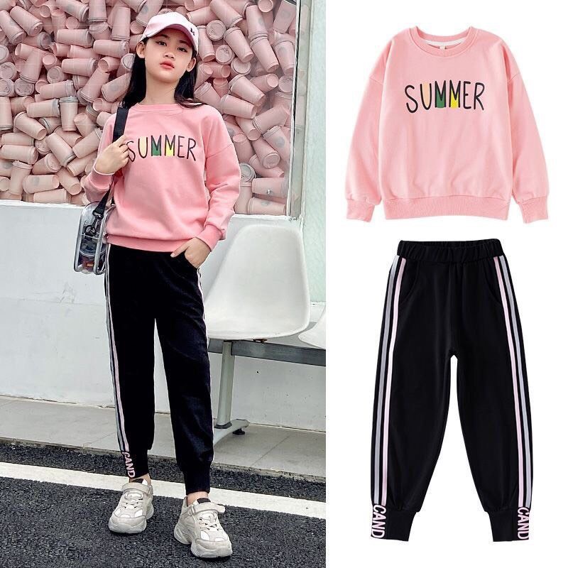 Bộ thu đông bé gái 18-45kg, quần áo thu đông bé gái 5-14 tuổi SUMMER vải da cá dày dặn, hàng may kĩ.SM39