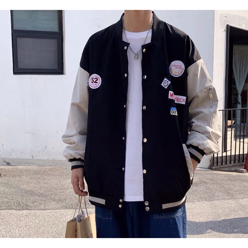 ÁO BOMBER DÙ MẶC HÈ phối hai màu form rộng unisex Nam Nữ