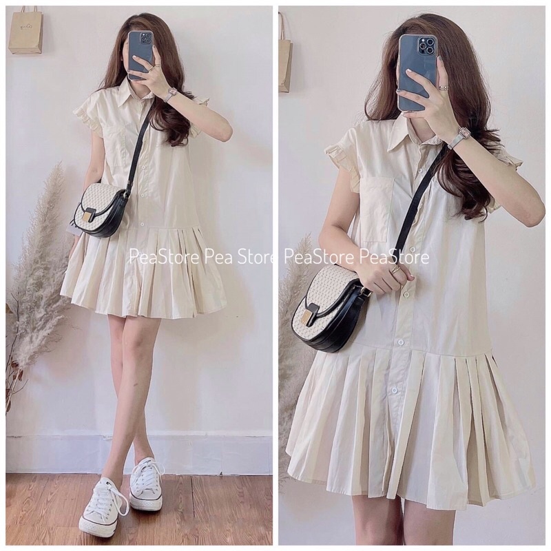 Váy sơ mi tay bèo xếp ly đuôi cá [Ảnh thật/Sẵn] | BigBuy360 - bigbuy360.vn