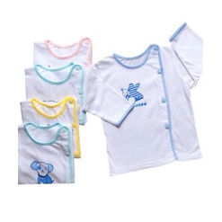 COMBO 5 Áo sơ sinh cotton Thái Hà Thịnh | Mẫu Tay Dài Cài Nút Lệch Trắng | Size 1 - 3 cho bé sơ sinh - 7 kg
