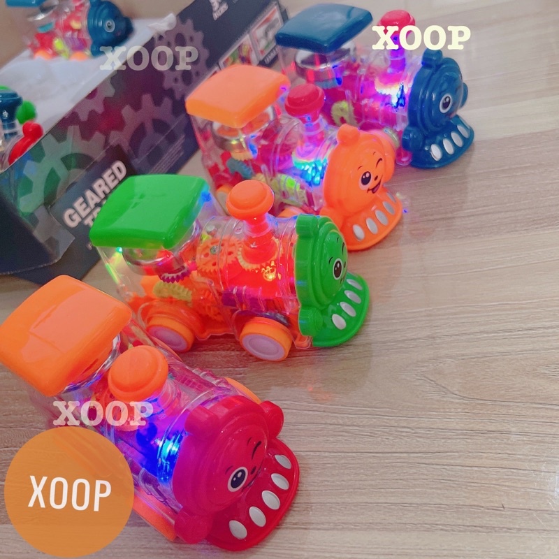 Đồ chơi ! Đầu tàu hoả trong suốt đà cót có đèn nhạc cho bé