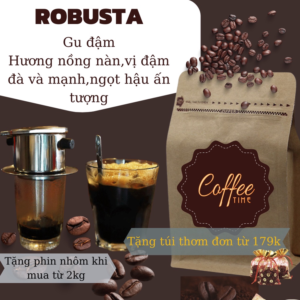 Cà phê Robusta - Cafe rang xay nguyên chất - cafe mộc 500G gói