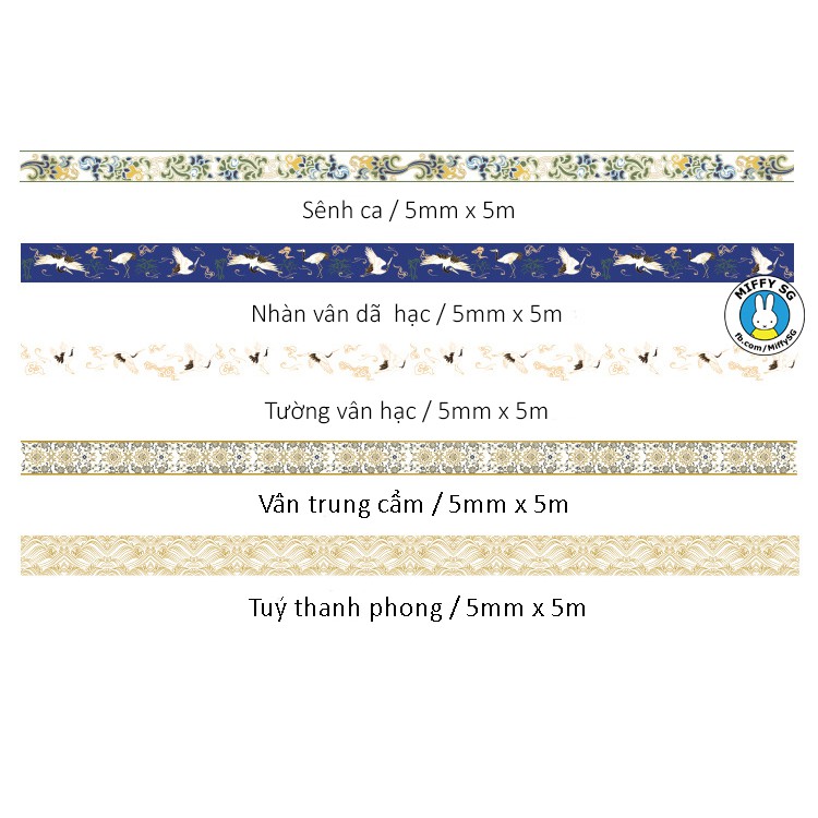 Băng dán Washi tape HOA VĂN THIẾP VÀNG chủ đề GẤM VÓC LỤA LÀ